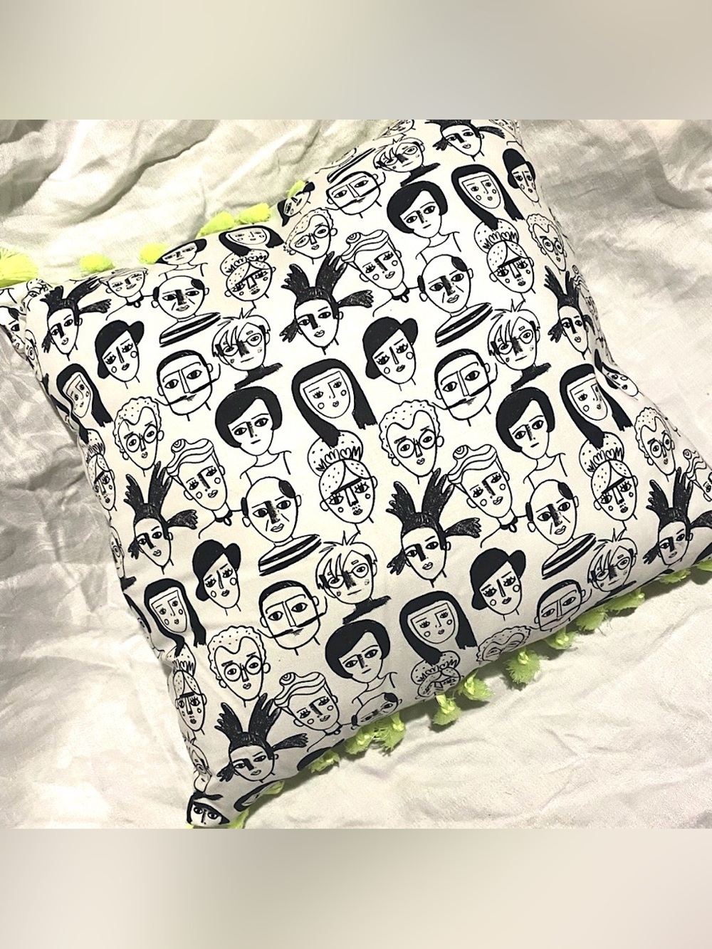 All the Faces Black & White Accent Pillow